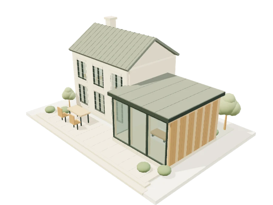 Vue de la maison et de son extension contemporaine